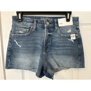 Arizona Jean High-Rise Short Sz 7 Distressed Frayed Edges 2.5” Inseam Med Rumble